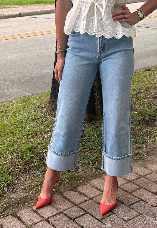 Super High Rise Cuffed Baggy Straight Jeans