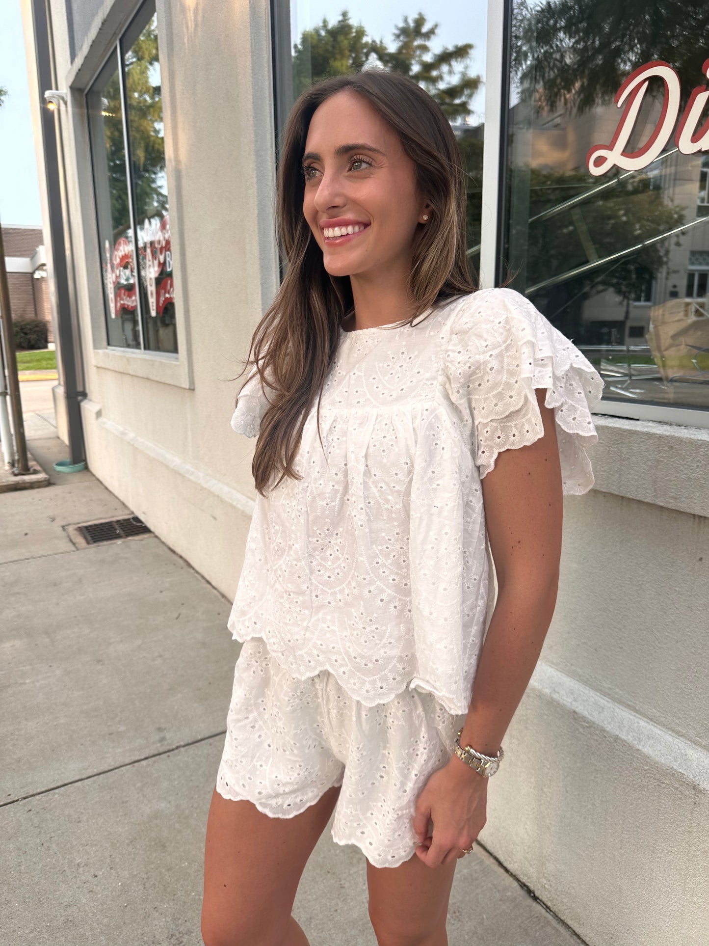 Scalloped Edge Eyelet Top & Shorts Set