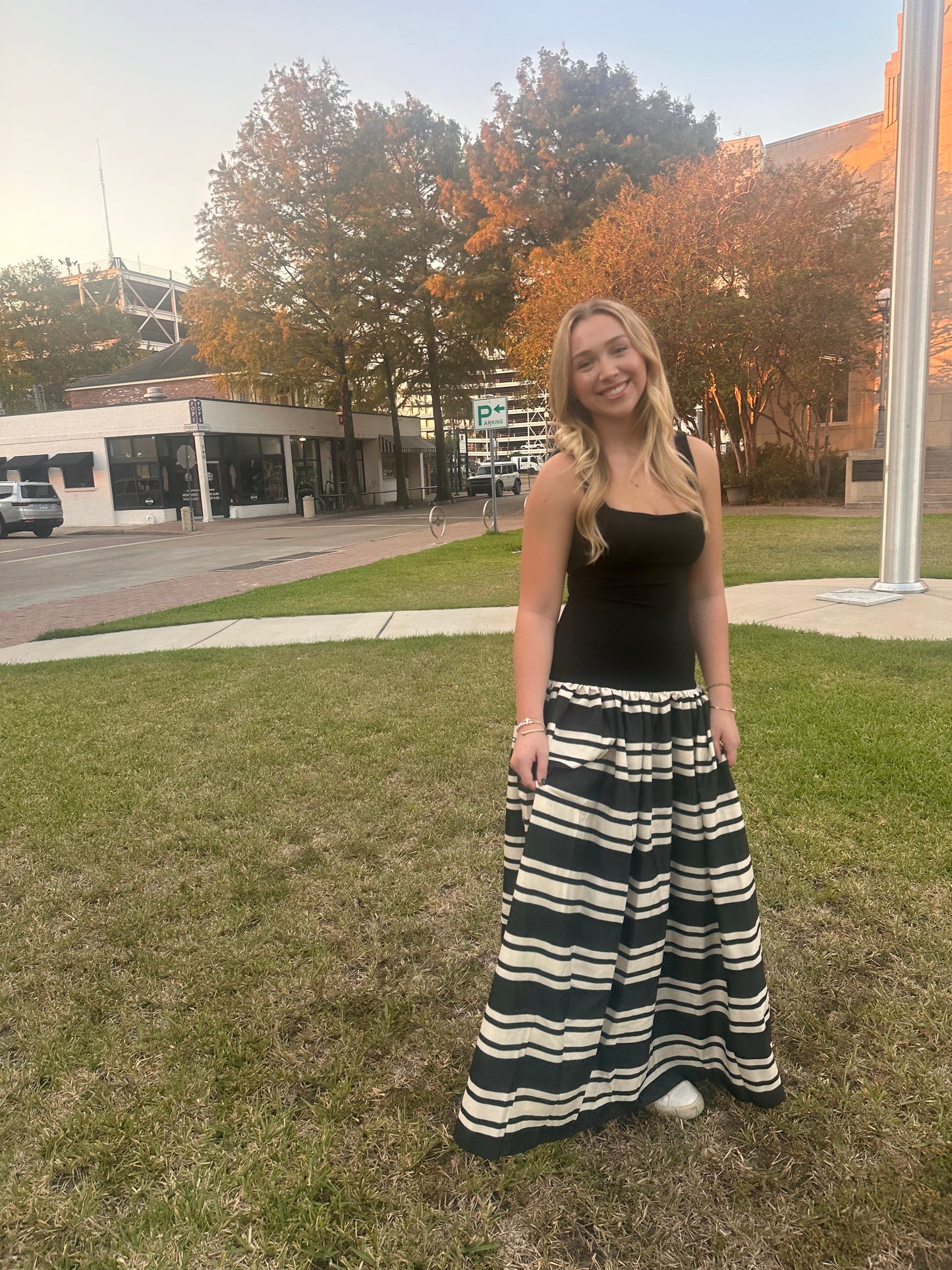 Striped Drop Waist Maxi Dress