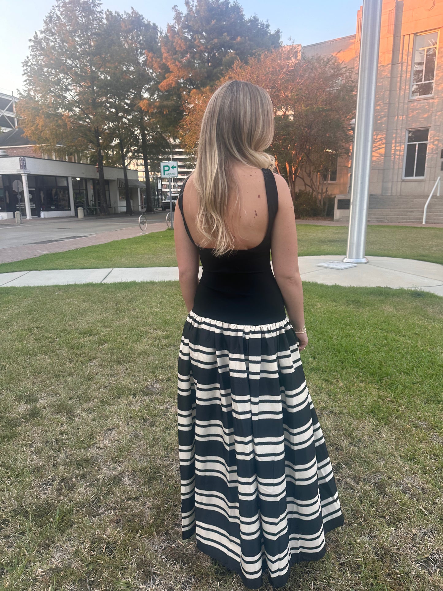 Striped Drop Waist Maxi Dress