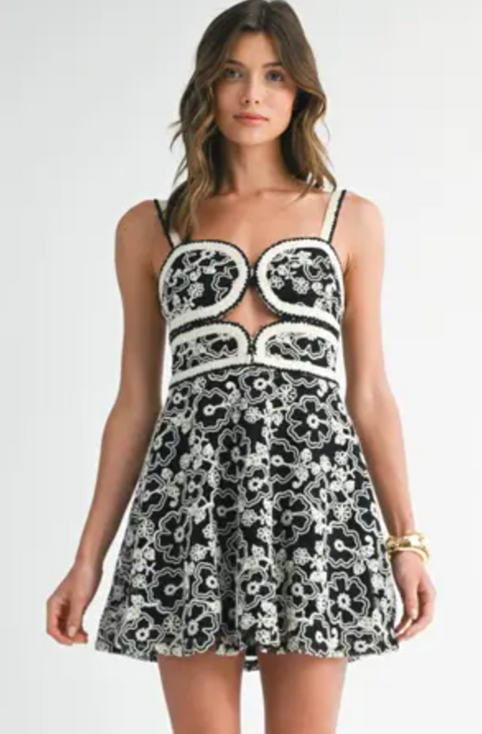 Black and White Embroidered Mini